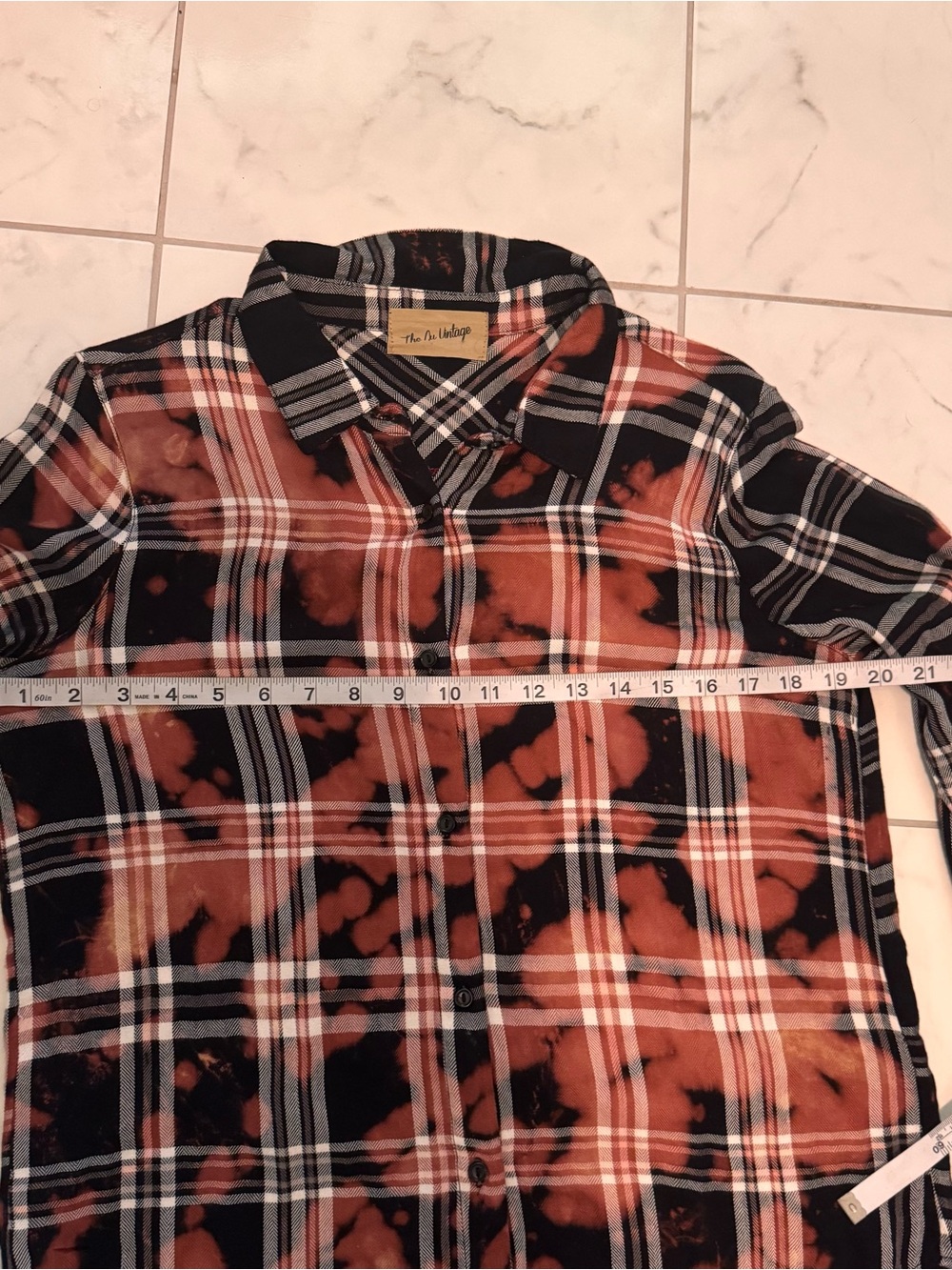 Nu-Vintage Rust and Black Plaid Button-Down with Orange Guitar Back Patch - Picture 3 of 6